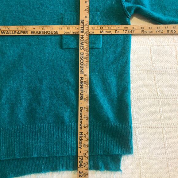 Zenana Teal Fuzzy Knit Sweater S/M Soft Cozy Pullover Pocket Crewneck - Picture 7 of 7